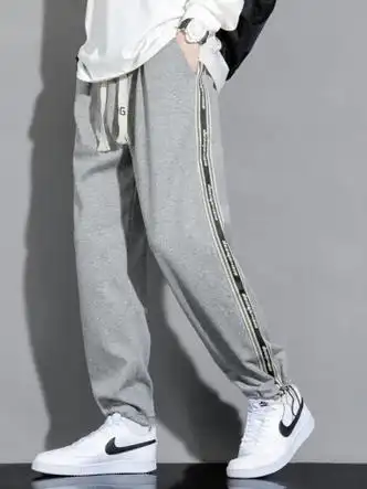 优衣裤官方旗舰店裤子男士休闲裤秋季高街百搭宽松直筒阔腿运动长浅灰