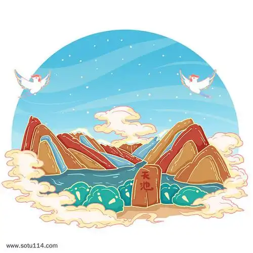 古画风新疆天山天池
