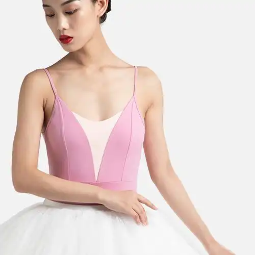 丹诗戈芭蕾舞服女可调节肩带形体服可插胸垫深v大背舞蹈服 蓬蓬裙