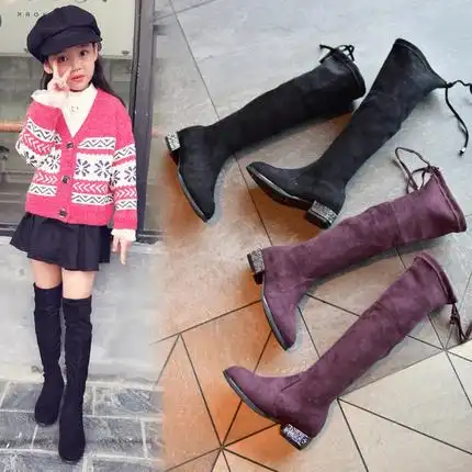 女童过膝靴2018秋冬新款儿童长筒靴公主靴女孩加绒保暖小高跟靴子