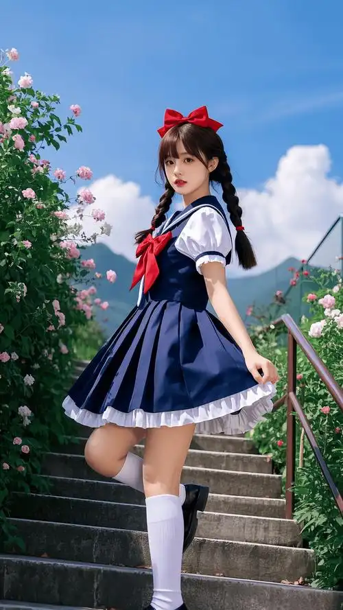 青山间的水手服少女:怀抱童真 共沐暖阳