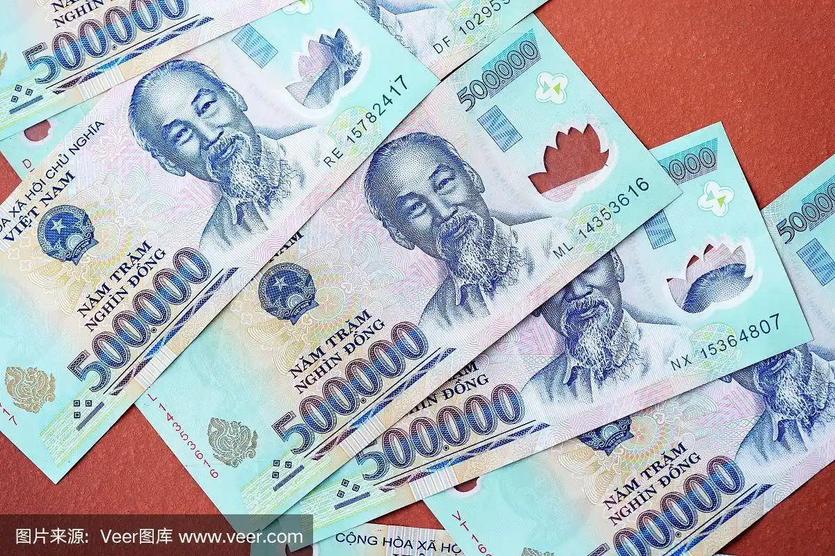 50万越南盾的褐色背景特写.越南的钱