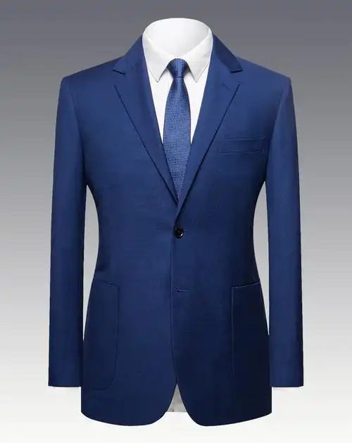 男士西服  这种面料是 100% 羊毛,深蓝色,高品质定制男士休闲西装外套