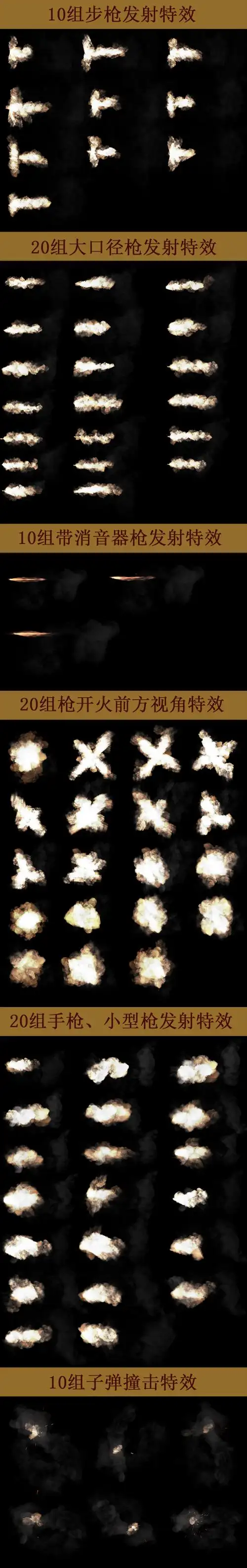 多种枪战开火特效素材包(每个特效都带通道)