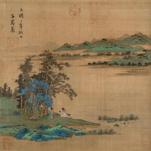 1182 1299年作 抚琴赏秋图 镜心 绢本