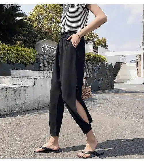 夏装新款束脚灯笼裤雪纺宽松垂感休闲哈伦萝卜裤女p40