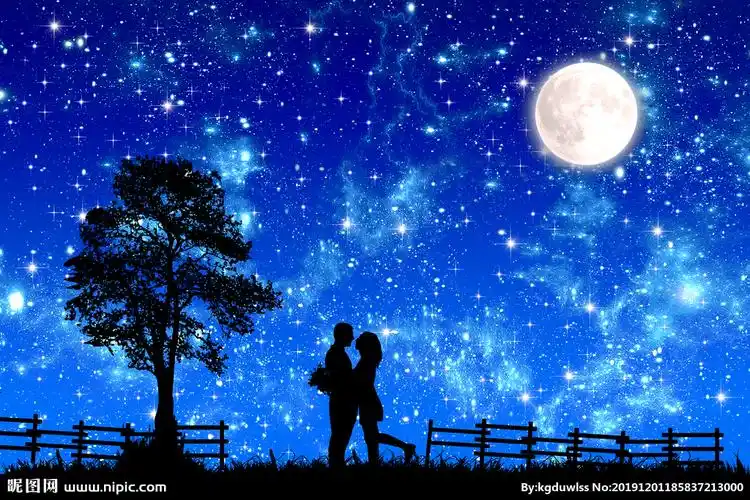 星空下拥抱的情侣剪影