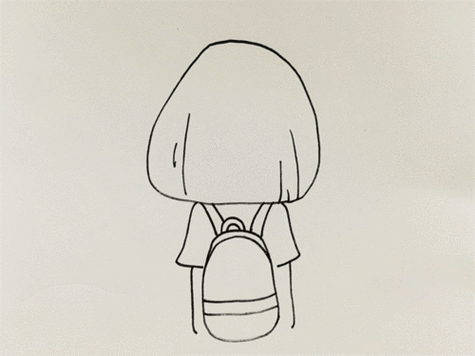 小女孩上学背影简笔画