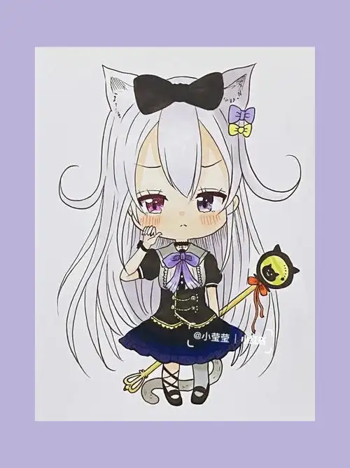 q版动漫人物手绘二创-小魔女(附线稿及教程)