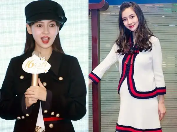 身穿红色滚边的白色套装,脚蹬金色尖头高跟鞋,虽然肚子一天比一天大