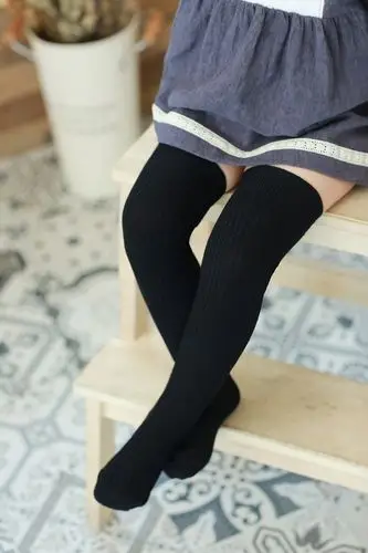 细竖条儿童过膝袜2017秋冬新款纯色长筒袜精梳棉儿童袜子6004