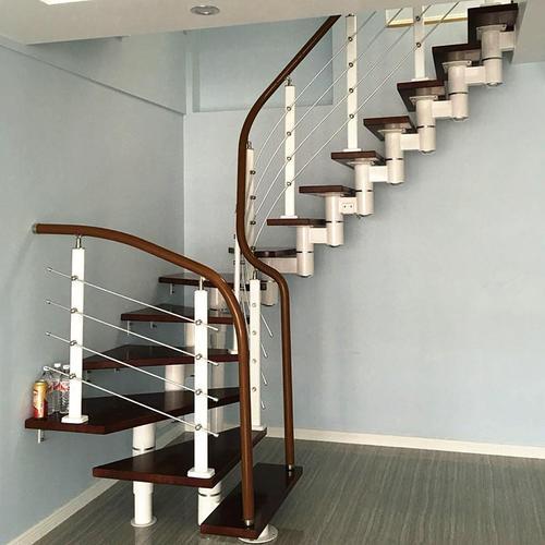 阁楼楼梯别墅客厅钢木楼梯复式楼梯扶手实木踏板脊索楼梯定制