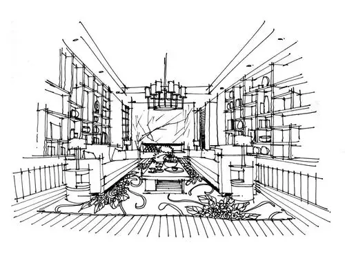 室内手绘线稿 | @画手绘的白鹿猿