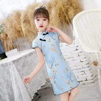 飘飘女童旗袍夏季中国风儿童洋气复古连衣裙薄款小女孩公主唐装演出服
