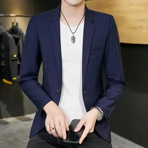 小西服男秋季韩版潮流休闲纯色单西外套青年帅气修身西装个性上衣1001