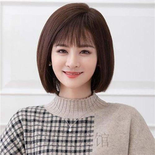 假发女短直发自然逼真波波头真人发丝时尚修脸中老年妈妈款全头套