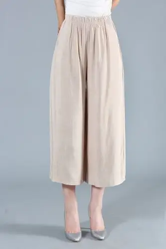 中老年棉麻裤女阔腿裤九分裤薄款夏季胖妈妈宽松加大裙裤子松紧腰妙可