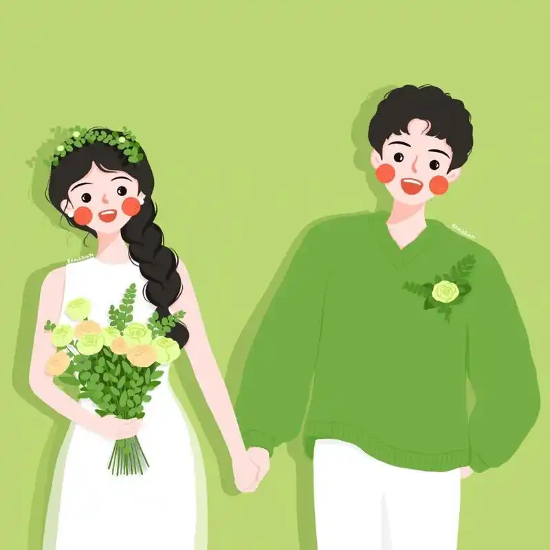 插画头像 | 捧花牵手的可爱情侣头像 今天露脸脸不遮眼啦 背景多种
