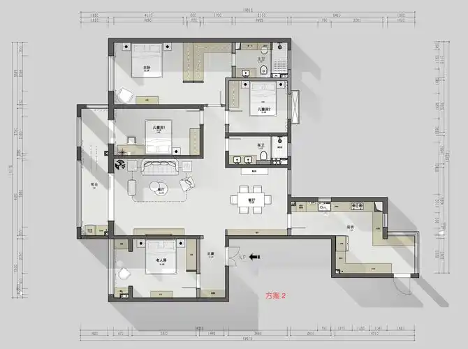 200平四居室户型图