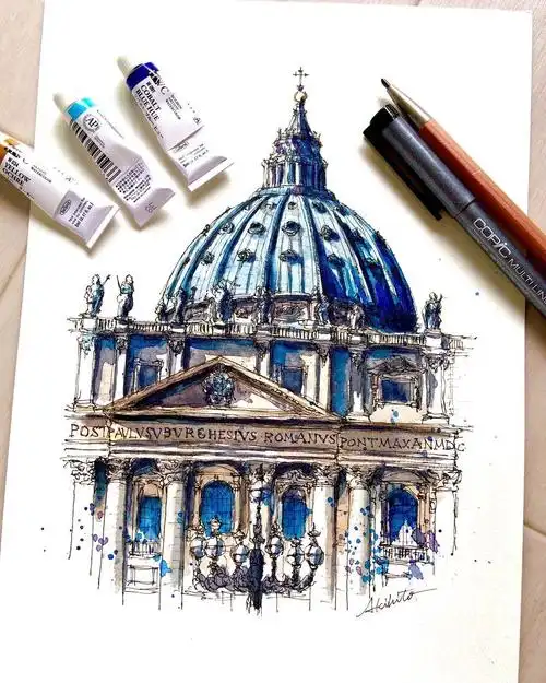 分享一组水彩建筑手绘作品 | 日本艺术家akihito horigome