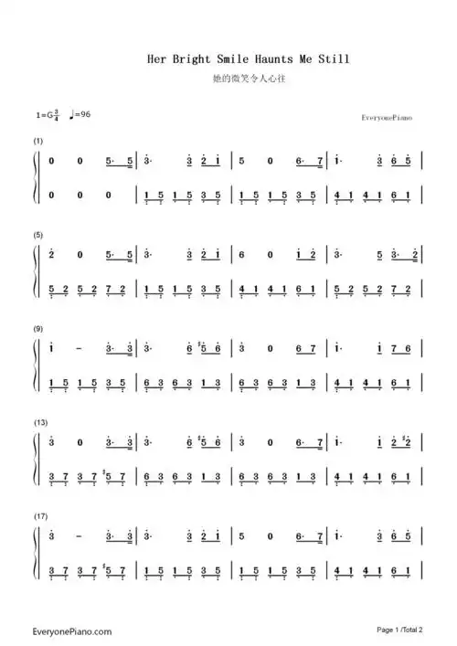 haunts me still-她的微笑令人心往-钢琴谱文件(五线谱,双手简谱,数字