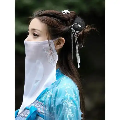 女面纱扶摇同款面纱新款古装蒙面面纱古风配饰遮脸纱巾红色绑带款均码