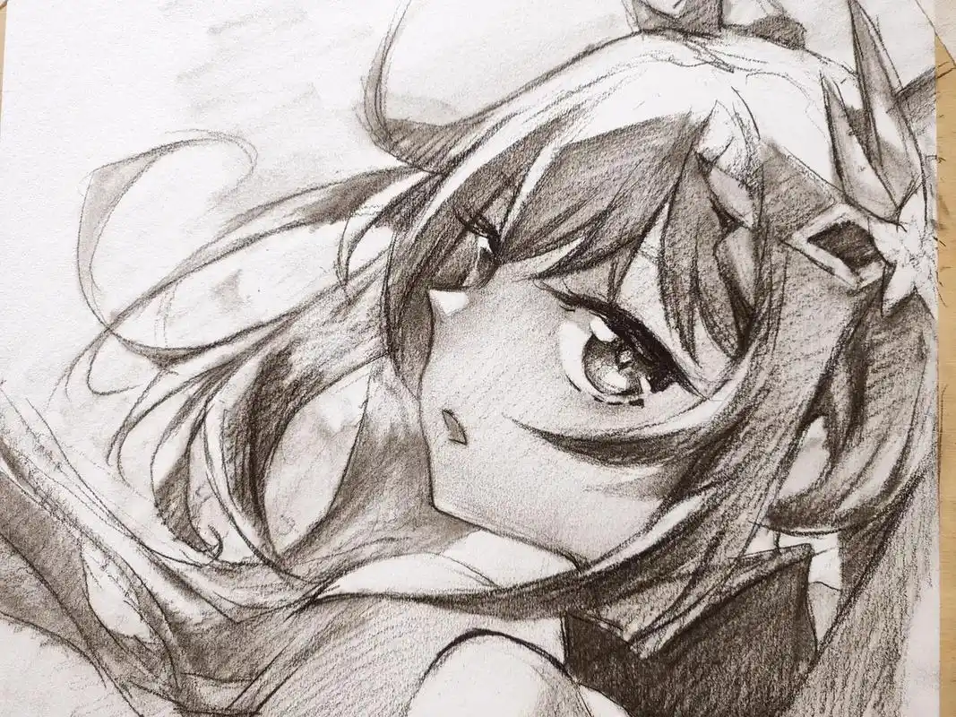 刻晴#美术生 #素描 #动漫手绘 - 抖音