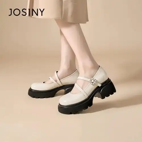 春白色小皮鞋粗跟时尚子浅口单鞋女厚底玛丽珍女鞋卓诗尼2024新款