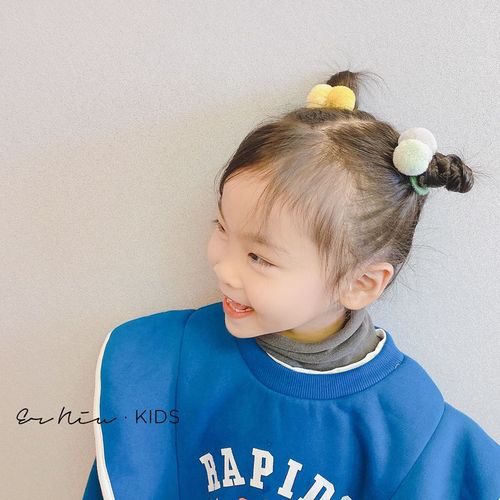 韩版儿童发圈双色毛球头绳女童丸子头皮筋可爱宝宝配饰