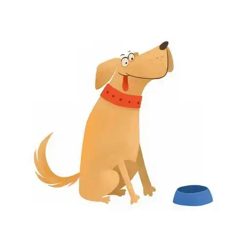 超可爱看着狗食盆的搞笑卡通狗狗大黄狗小狗儿童插画7200056免抠图片