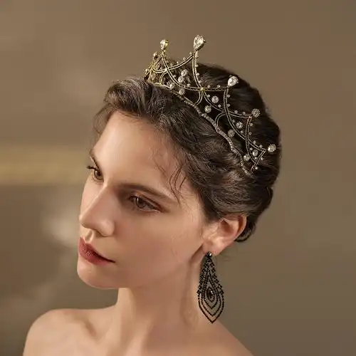 欧美新娘发饰水钻女王皇冠镂空合金发箍复古巴洛克派对舞会头饰品