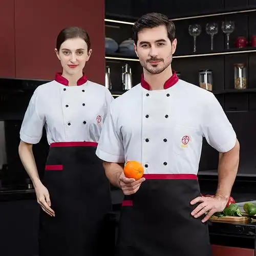 厨师服短袖工服酒店餐厅工作服厨房后厨西餐烧烤食堂厨师制服男
