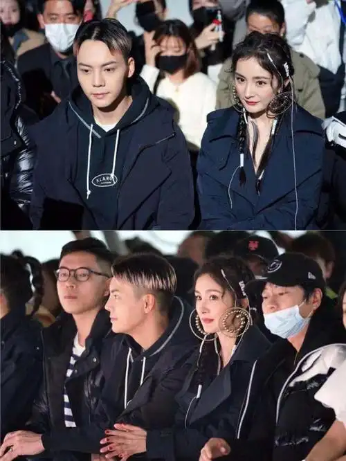杨幂和陈伟霆站一起好惹眼戴超大金属耳环显得脸好娇小