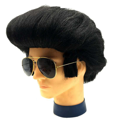 摇滚歌手爆炸头复古卷发小品道具搞笑派对舞会假发男 a款猫王 眼镜