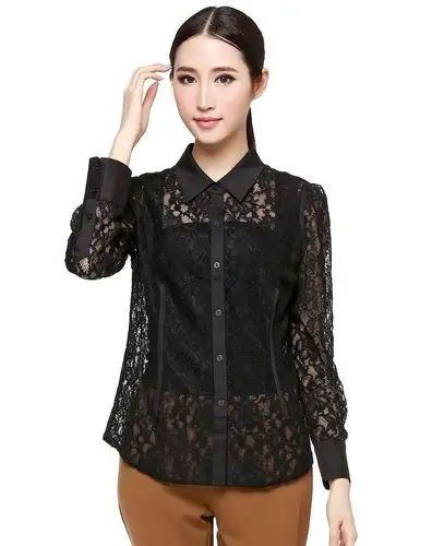 黑色蕾丝潮流长袖衬衫