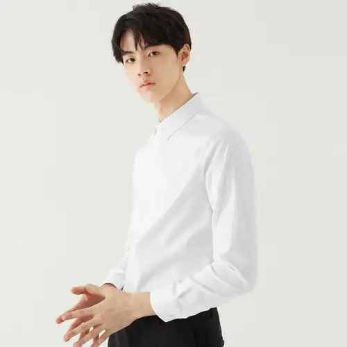 gxg男装春季男士时尚青年韩版商务免烫白色长袖衬衫衬衣男