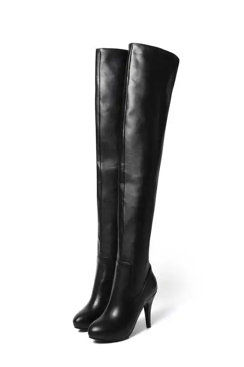 真皮过膝细高跟长筒靴超高跟细跟防水台长靴牛皮超长大腿靴定做筒围