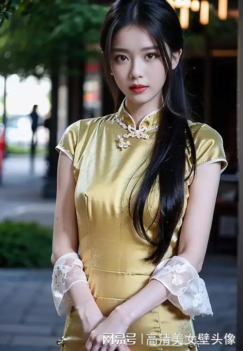 旗袍街拍古典气质美女身穿美丽的绣花旗袍美的不要不要的