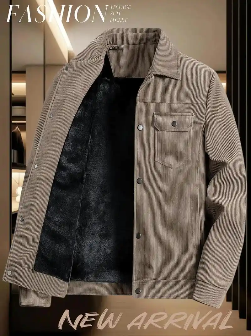 男士灯芯绒加绒翻领夹克.