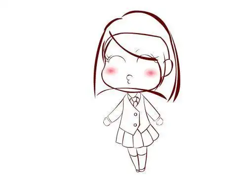 小女孩侧面低头简笔画