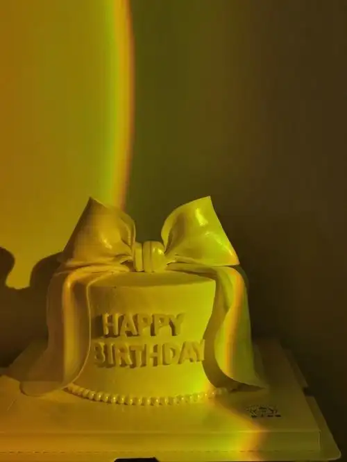 在日落灯下绝美的生日蛋糕