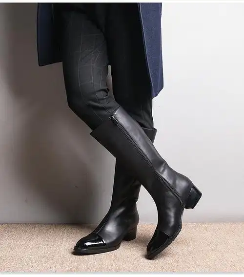 冬季马靴长靴男超长阅兵高筒靴真皮尖头皮靴子骑士靴男高跟靴