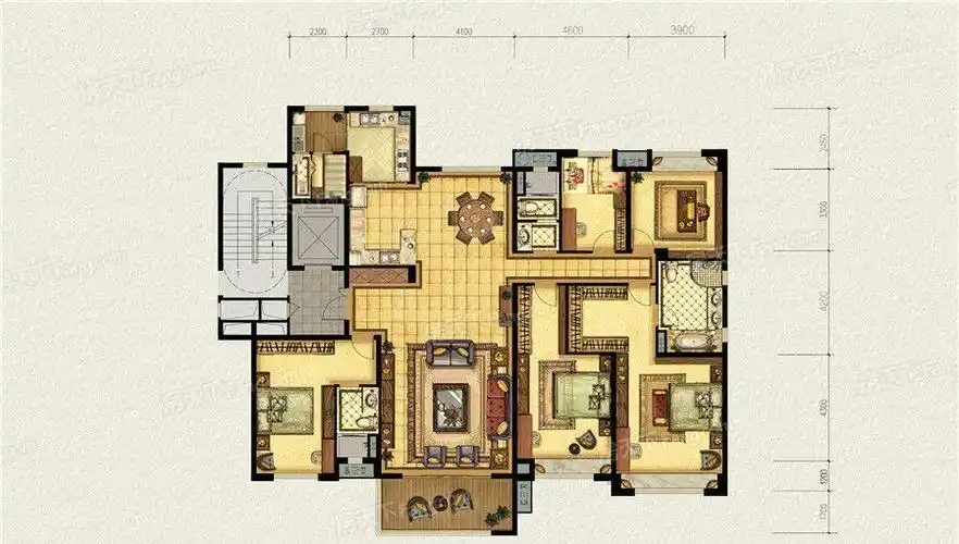 260平户型, 5室2厅3卫1厨-5室2厅3卫-260.0㎡