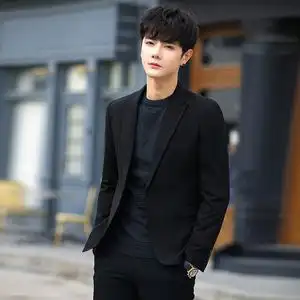 男士西服套装黑色休闲小西装帅气韩版修身英伦风潮牌正装单西外套