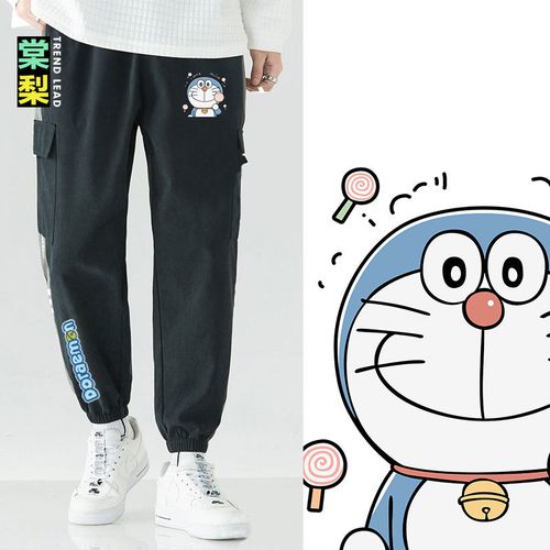 哆啦a梦机器猫小叮当联名卡通周边印花图案裤子秋冬加绒潮牌长裤