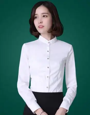 2017春装新款修身立领白衬衫女ol职业工装寸衫女长袖打底衬衫衣女