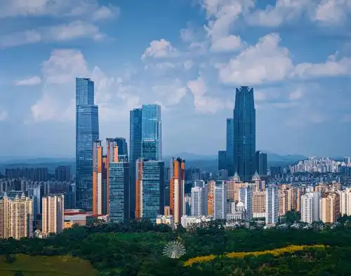 中国广西南宁东盟商务区的地标高层建筑群