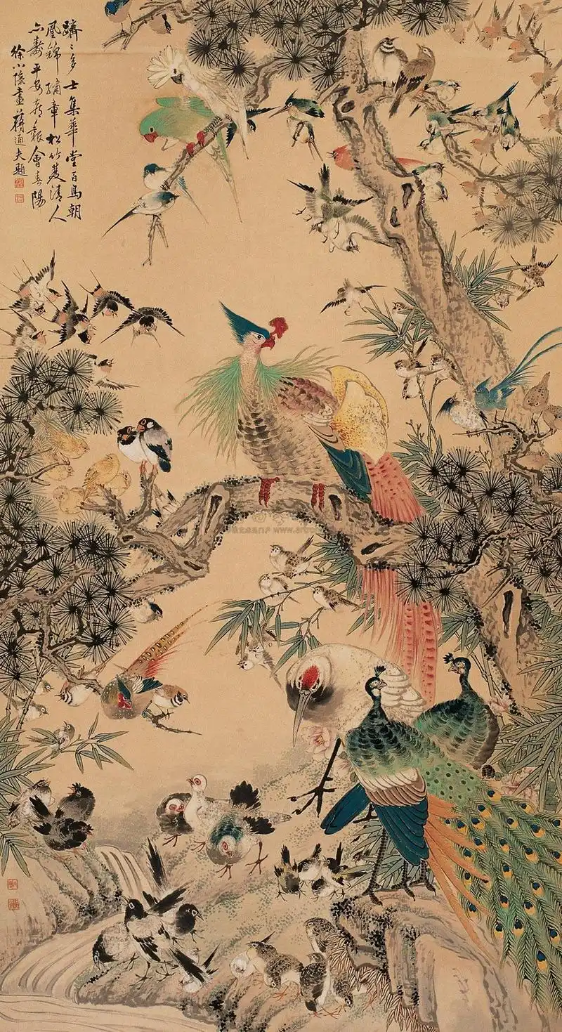 0034 百鸟朝凤图 轴 设色纸本