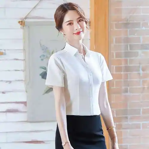 职业白衬衫女秋季长袖薄款气质通勤工装工作服大码白色正装衬衣夏