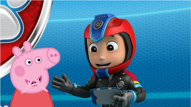 简笔画小猪佩奇和穿皮衣的汪汪队立大功莱德